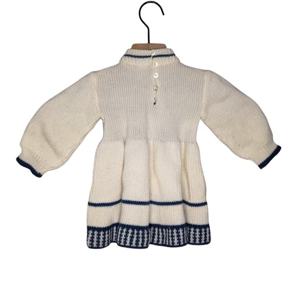 Vintage Handknit White Mockneck Newborn Sweater Dress Trees & Ladybugs - Picture 2 of 7